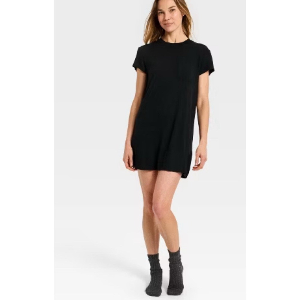 Women's Auden Cloud Knit Jersey Pajama T-shirt Dress Black Small Modal nightgown